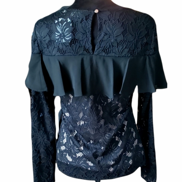 NWT Ivanka Trump Black Lace Ruffle Trim Blouse - Picture 5 of 7